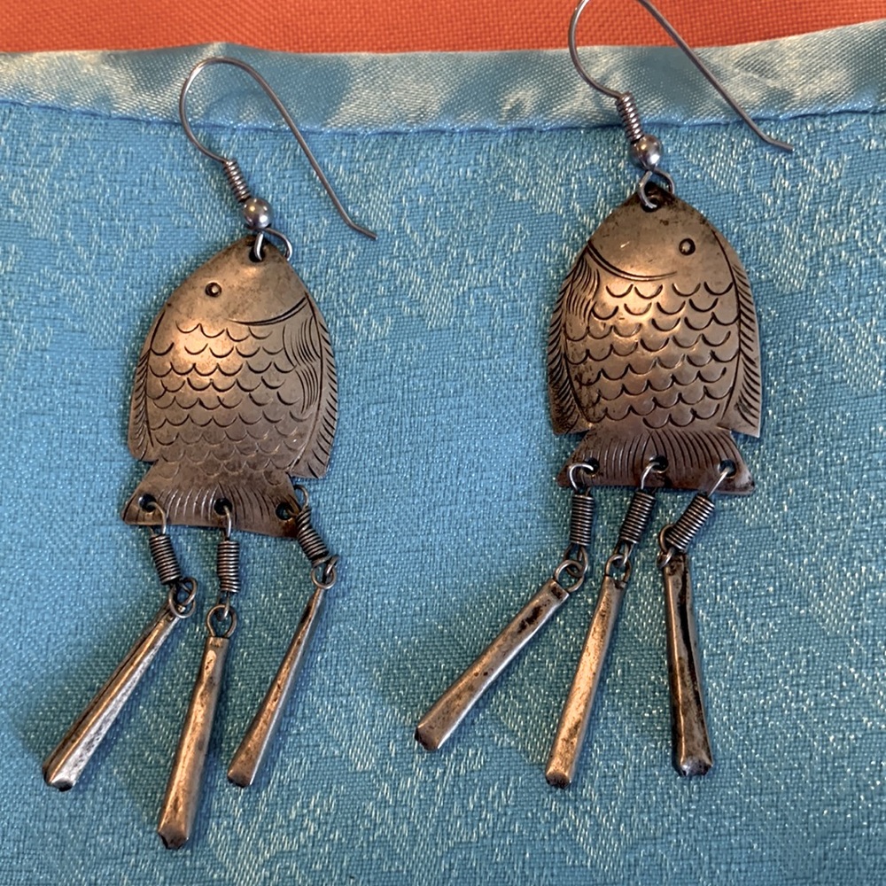Silver Dangly Fish Earrings - image 1